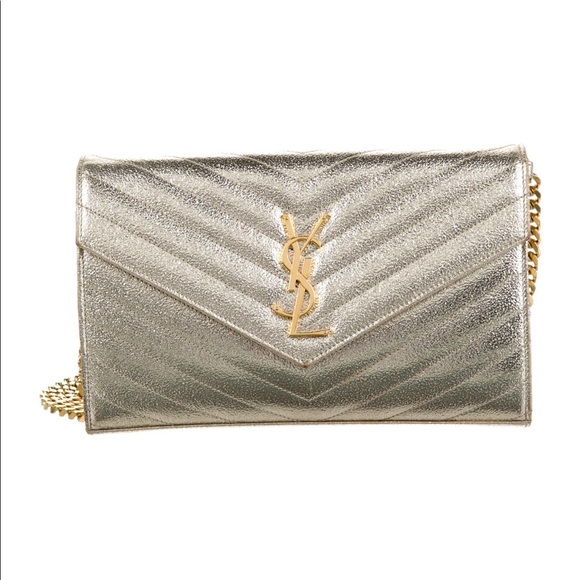 Saint Laurent Handbags - Saint Laurent Medium Gold Envelope Chain Wallet sold t